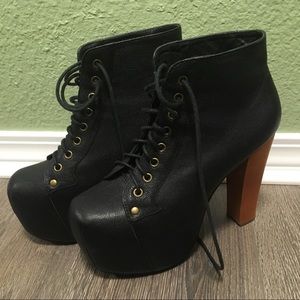 Jeffrey Campbell Lita black leather, wood heel sz7